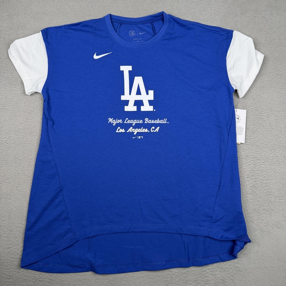 Los Angeles Dodgers Shirt Womens Large Blue MLB Baseball Nike Dri Fit Tee NEW